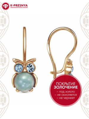 Серьги бижутерия, покрытие - золочение, вставка - искусственный халцедон, стекло ювелирное preciosa