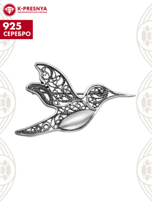 Брошь серебро 925 пробы, покрытие - оксидирование, без вставок
