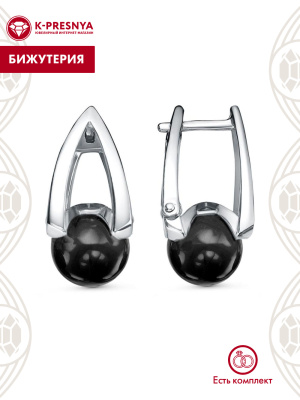 Серьги бижутерия, покрытие - платинирование, вставка - имитация жемчуга