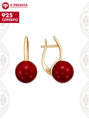 Серьги серебро 925 пробы, покрытие - золочение, вставка - имитация жемчуга