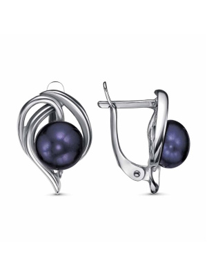 Серьги бижутерия, покрытие - серебрение с оксидированием, вставка - культивированный жемчуг