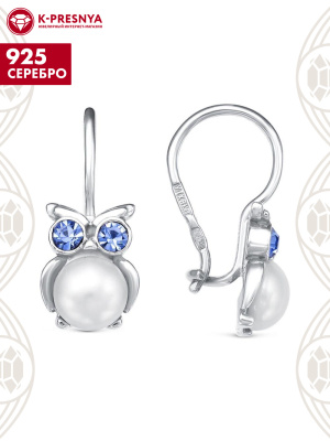 Серьги серебро 925 пробы, без покрытия, вставка - имитация жемчуга, стекло ювелирное preciosa