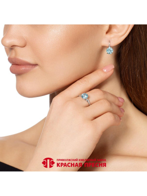 Серьги серебро 925 пробы, покрытие - платинирование, вставка - фианит (недрагоценный камень)