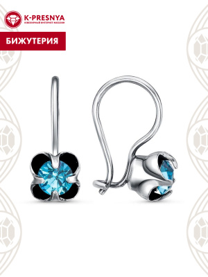 Серьги бижутерия, покрытие - серебрение с оксидированием, вставка - стекло ювелирное preciosa