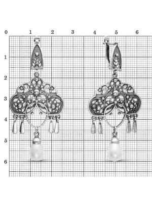 Серьги серебро 925 пробы, покрытие - оксидирование, вставка - имитация жемчуга