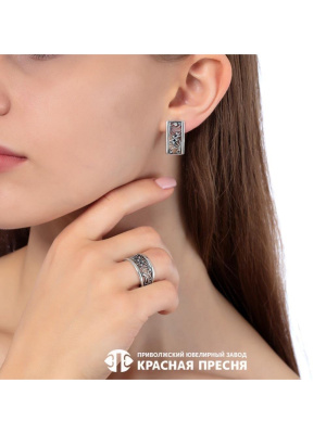 Серьги серебро 925 пробы, покрытие - оксидирование, без вставок