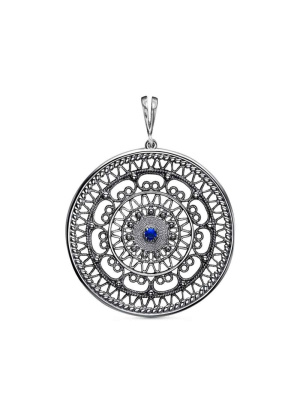 Подвеска серебро 925 пробы, покрытие - оксидирование, вставка - искусственная шпинель