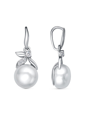Подвеска серебро 925 пробы, покрытие - родирование, вставка - культивированный жемчуг, фианит (недрагоценный камень)