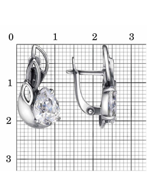 Серьги серебро 925 пробы, покрытие - оксидирование, вставка - фианит (недрагоценный камень)