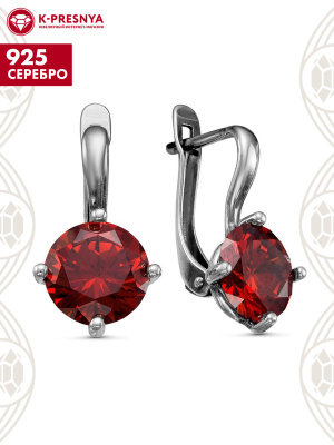 Серьги серебро 925 пробы, покрытие - родирование, вставка - фианит (недрагоценный камень)