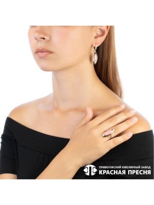 Серьги серебро 925 пробы, покрытие - оксидирование, вставка - родонит