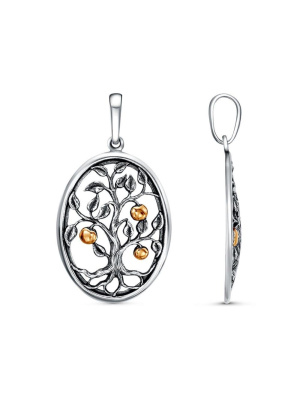 Подвеска серебро 925 пробы, покрытие - оксидирование, выборочное золочение, без вставок