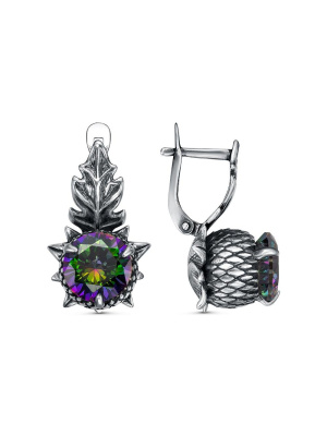 Серьги серебро 925 пробы, покрытие - оксидирование, вставка - фианит (недрагоценный камень)