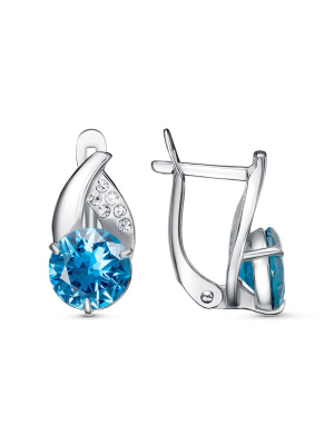 Серьги бижутерия, покрытие - платинирование, вставка - стекло ювелирное preciosa, фианит (недрагоценный камень)