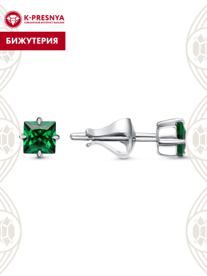 Серьги бижутерия, покрытие - платинирование, вставка - искусственная шпинель