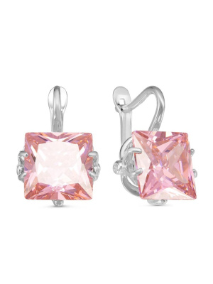 Серьги бижутерия, покрытие - серебрение, вставка - фианит (недрагоценный камень)