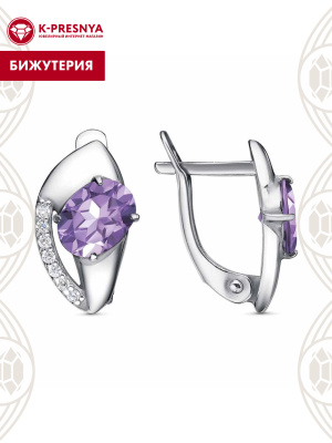 Серьги бижутерия, покрытие - платинирование, вставка - фианит (недрагоценный камень)