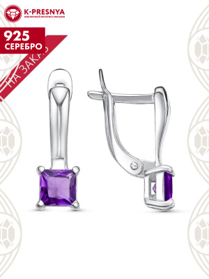 Серьги серебро 925 пробы, покрытие - родирование, вставка - аметист (полудрагоценный камень)