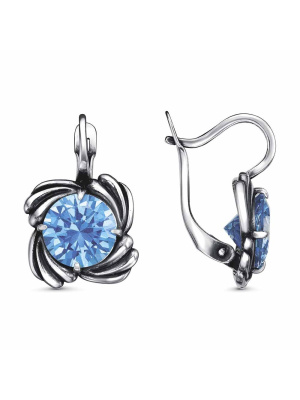Серьги серебро 925 пробы, покрытие - оксидирование, вставка - фианит (недрагоценный камень)