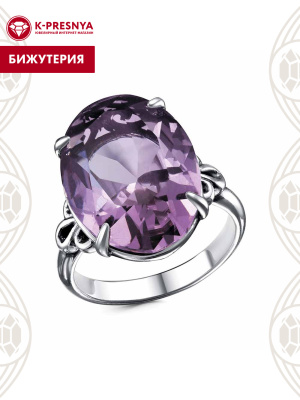 Кольцо бижутерия, покрытие - серебрение с оксидированием, вставка - стекло ювелирное собственной огранки