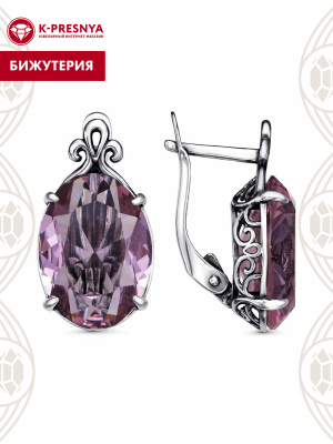 Серьги бижутерия, покрытие - серебрение с оксидированием, вставка - стекло ювелирное собственной огранки