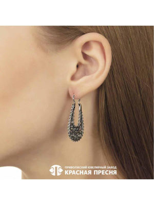 Серьги серебро 925 пробы, покрытие - оксидирование, без вставок