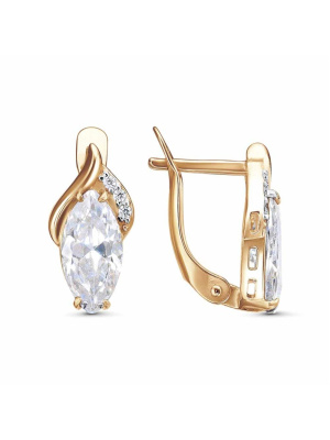 Серьги серебро 925 пробы, покрытие - золочение, выборочное родирование, вставка - фианит (недрагоценный камень)