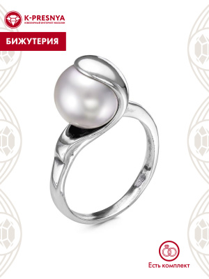 Кольцо бижутерия, покрытие - серебрение с оксидированием, вставка - имитация жемчуга