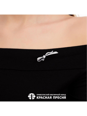Брошь серебро 925 пробы, покрытие - родирование, отделка - алмазная грань, вставка - фианит (недрагоценный камень)