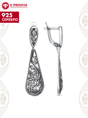 Серьги серебро 925 пробы, покрытие - оксидирование, без вставок