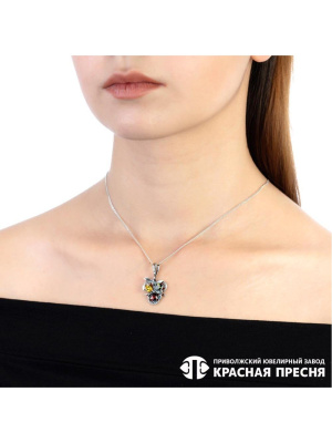 Подвеска бижутерия, покрытие - серебрение с оксидированием, вставка - фианит (недрагоценный камень)