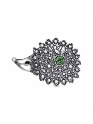 Брошь серебро 925 пробы, покрытие - оксидирование, отделка - эмаль, вставка - искусственная шпинель