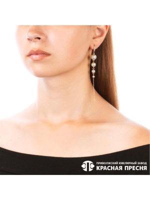 Серьги серебро 925 пробы, покрытие - золочение, вставка - имитация жемчуга