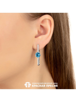 Серьги серебро 925 пробы, покрытие - платинирование, вставка - искусственная шпинель