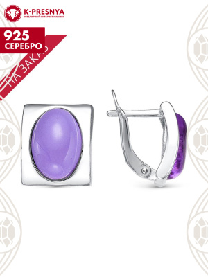 Серьги серебро 925 пробы, покрытие - родирование, вставка - искусственный аметист