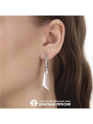 Серьги серебро 925 пробы, покрытие - платинирование, вставка - стекло ювелирное собственной огранки