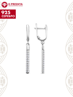 Серьги серебро 925 пробы, покрытие - родирование, вставка - фианит (недрагоценный камень)