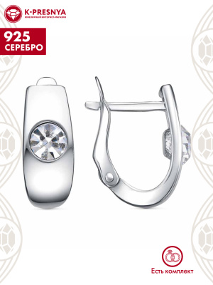 Серьги серебро 925 пробы, покрытие - платинирование, вставка - стекло ювелирное preciosa