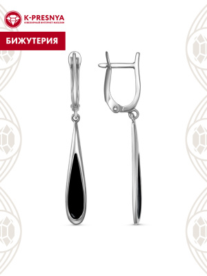 Серьги бижутерия, покрытие - платинирование, отделка - эмаль, без вставок