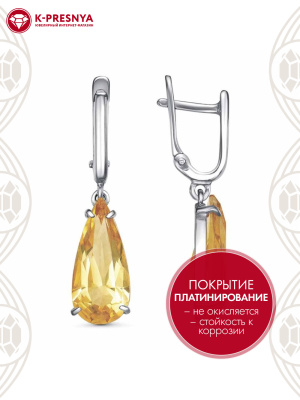 Серьги бижутерия, покрытие - платинирование, вставка - стекло ювелирное собственной огранки