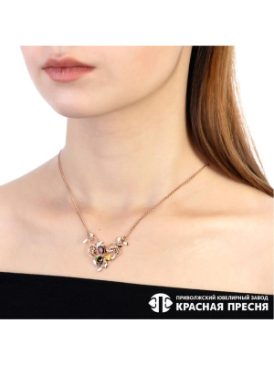 Колье бижутерия, покрытие - золочение, вставка - фианит (недрагоценный камень)