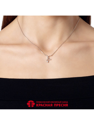 Колье серебро 925 пробы, покрытие - родирование, вставка - фианит (недрагоценный камень)