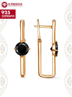 Серьги серебро 925 пробы, покрытие - золочение, вставка - фианит (недрагоценный камень)