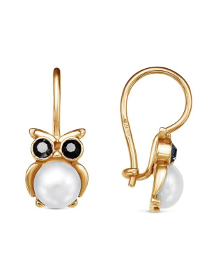 Серьги бижутерия, покрытие - золочение, вставка - имитация жемчуга, стекло ювелирное preciosa