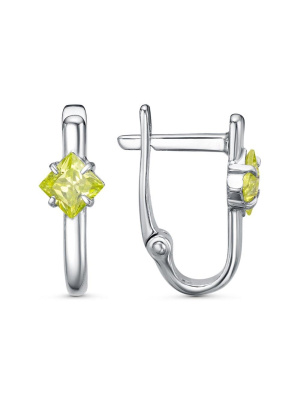 Серьги бижутерия, покрытие - платинирование, вставка - фианит (недрагоценный камень)