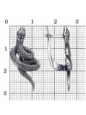 Серьги бижутерия, покрытие - серебрение с оксидированием, без вставок