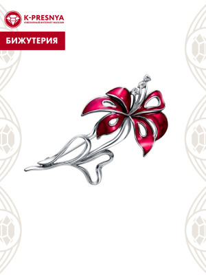 Брошь бижутерия, покрытие - серебрение с оксидированием, отделка - эмаль, вставка - стекло ювелирное preciosa