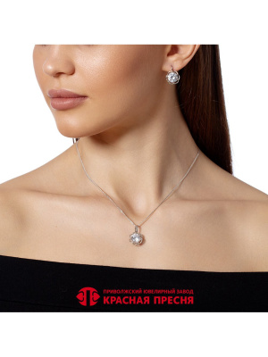 Серьги серебро 925 пробы, покрытие - платинирование, вставка - фианит (недрагоценный камень)