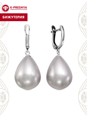 Серьги бижутерия, покрытие - серебрение с оксидированием, вставка - имитация жемчуга