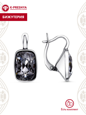 Серьги бижутерия, покрытие - серебрение с оксидированием, вставка - ювелирное стекло европейской огранки